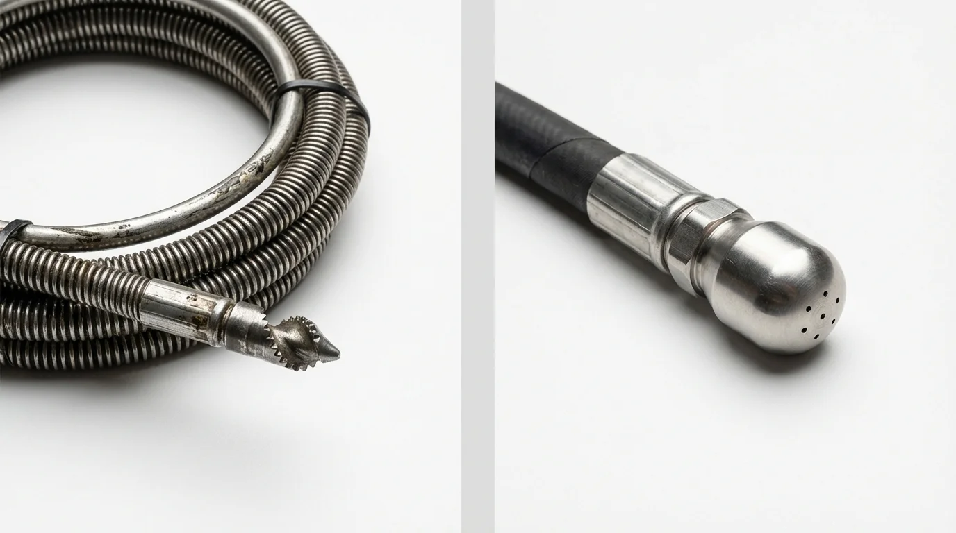 Drain snake cable and hydro jetting nozzle used for drain cleaning in Lakeview, OH