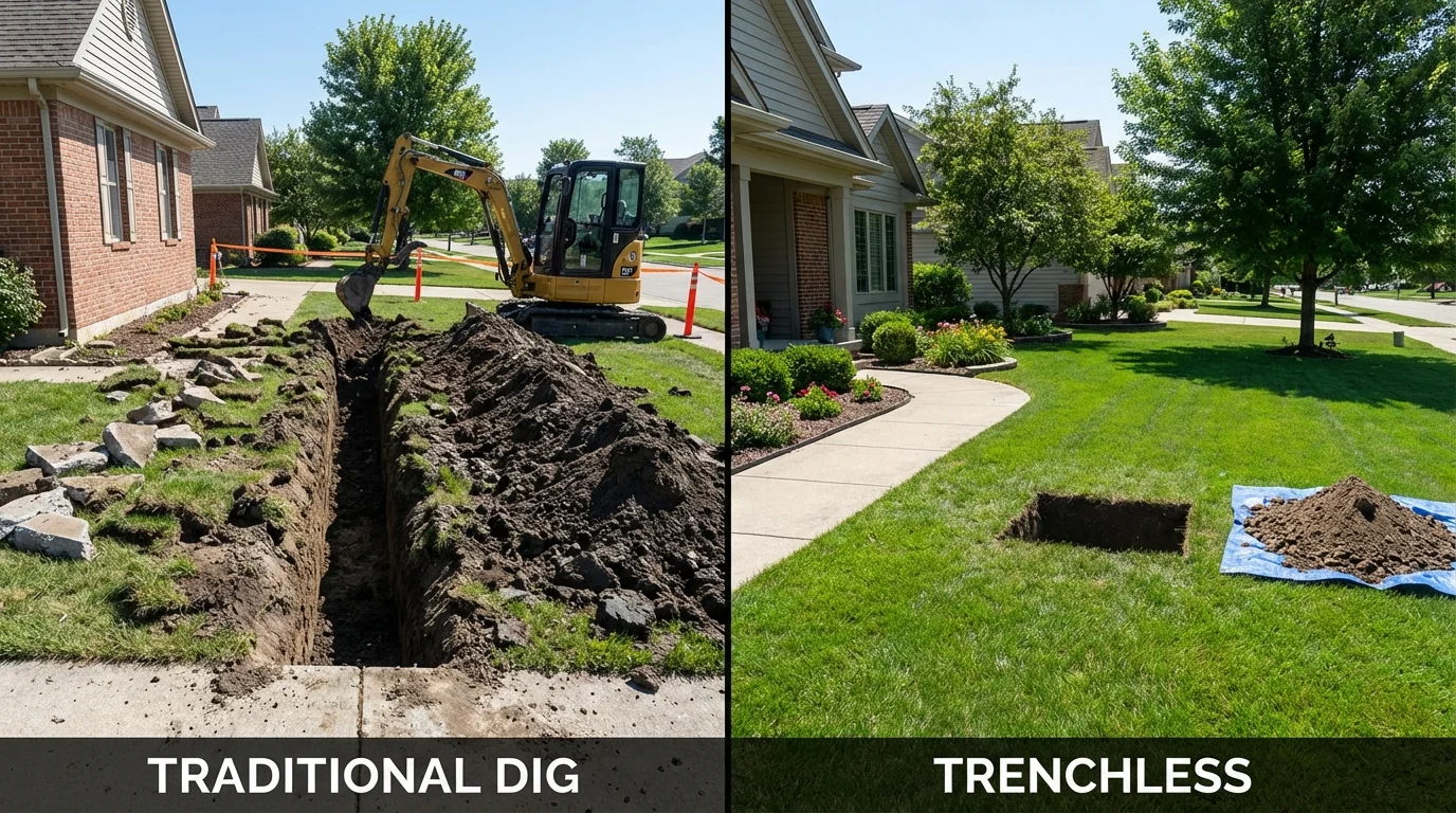 Trenchless sewer repair with minimal yard damage versus traditional excavation in Lakeview, OH
